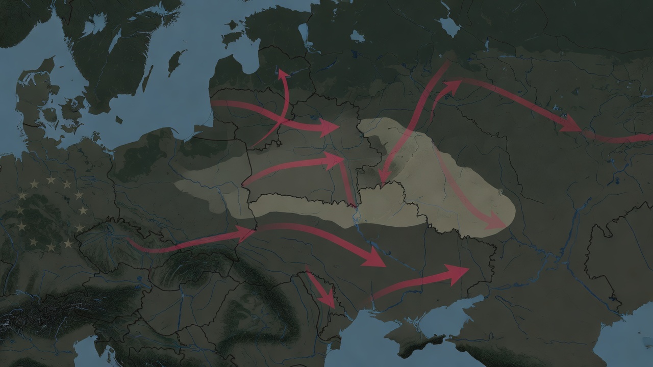 Strategic corridors across Eastern Europe from Poland to Ukraine and Russia