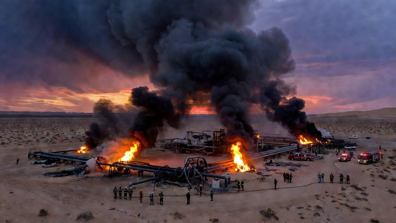 Fires at an oil facility after a drone strike