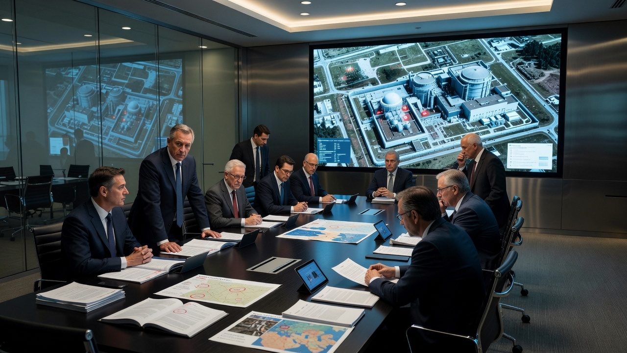 IAEA analysts reviewing satellite imagery